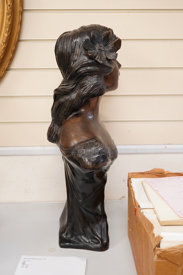 After Moreau, 20th century bronzed patinated bust of a girl, 70cm high